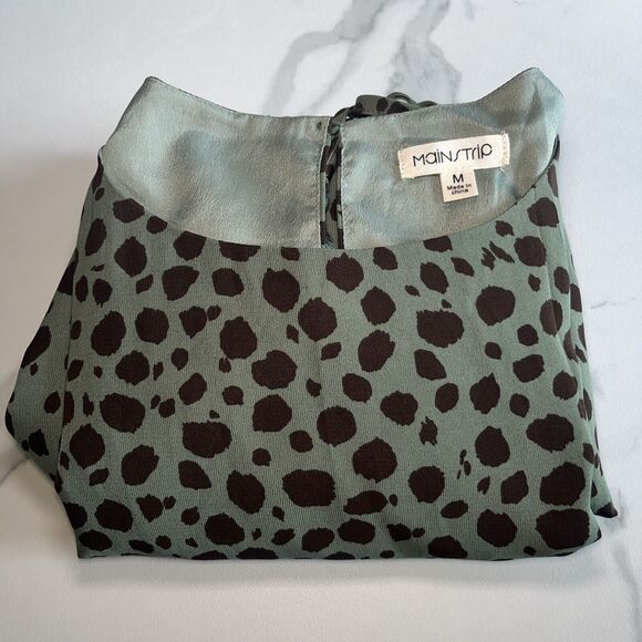 Main Strip Women's Green Black Leopard Long Sleeve Dress Ruffled Size Medium - Picture 15 of 15